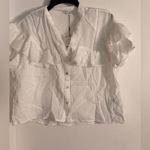 Zara White Ruffled Kids Shirt Small NWT
